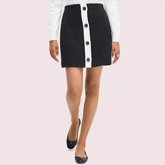 Kate Spade Mainline Colorblock Mini Skirt Size 10 Black A-Line Designer Clueless - Picture 1 of 15